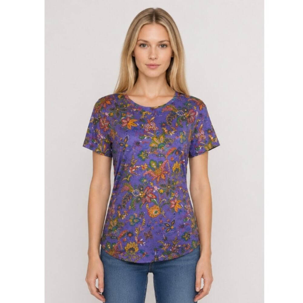 Ralph Lauren Collection Purple Jacobean Floral Paisley Print Top XL